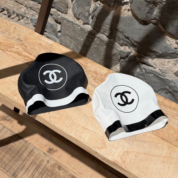 Chanel SS24 Set of 2 Black White CC Silicone Swim Caps - Picture 10 of 10